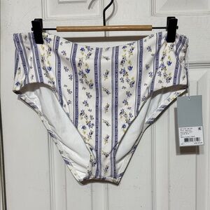 ANTONIO MELANI Abyss Floral Stripe High-Waist Bikini Bottom White Blue Large